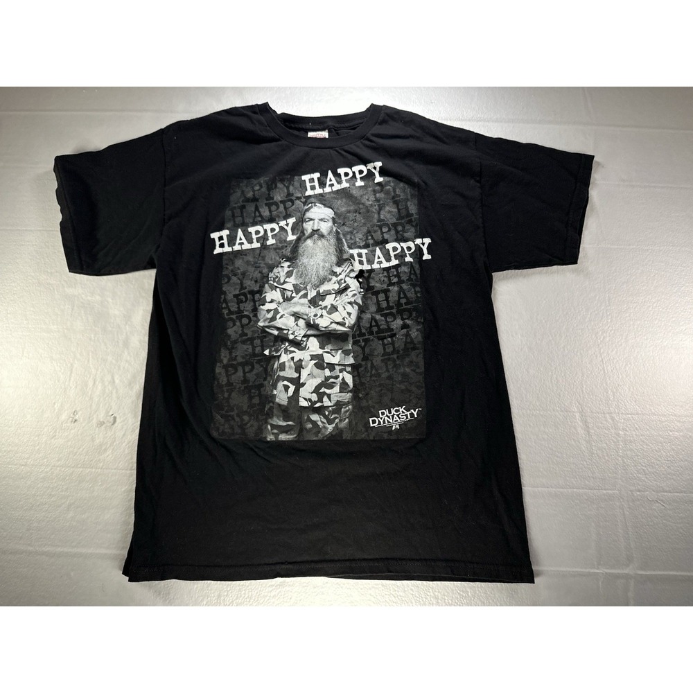 Gildan Duck Dynasty Shirt Mens Large Black Y2K "Happy Happy Happy" Graphic Tee